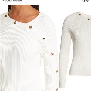 Milly Asymmetric Button Placket Ribbed Sweater